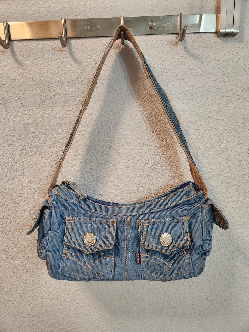 Y2k Vintage Levi's Light Blue Denim Shoulder Bag with Front Pocket Details